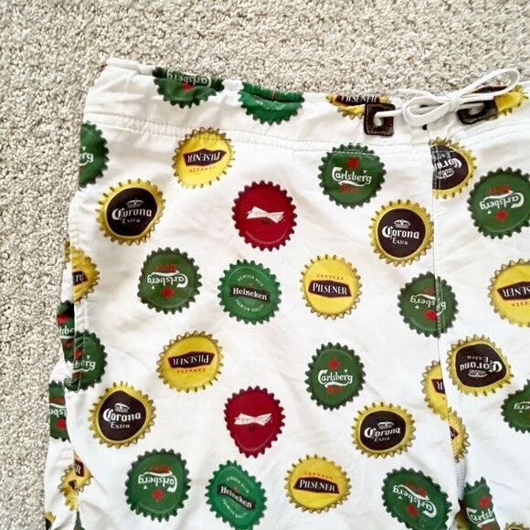 Mens Beer Cap Swim Trunks Board Shorts Sz 38 Corona Heineken Spring Break Party - Picture 2 of 11